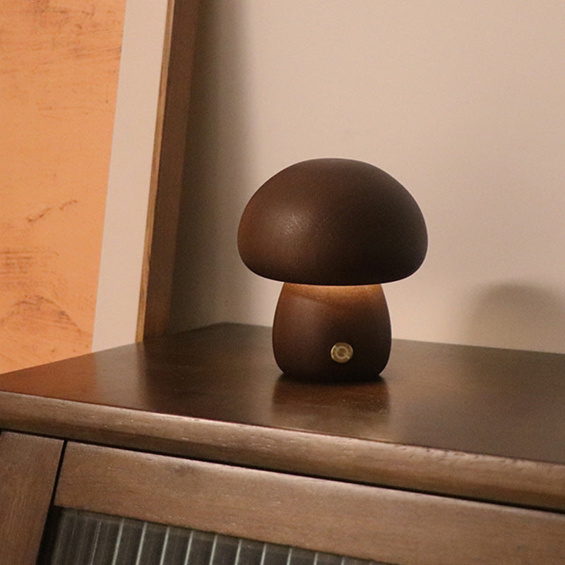 INS Wooden Mushroom LED Night Lamp