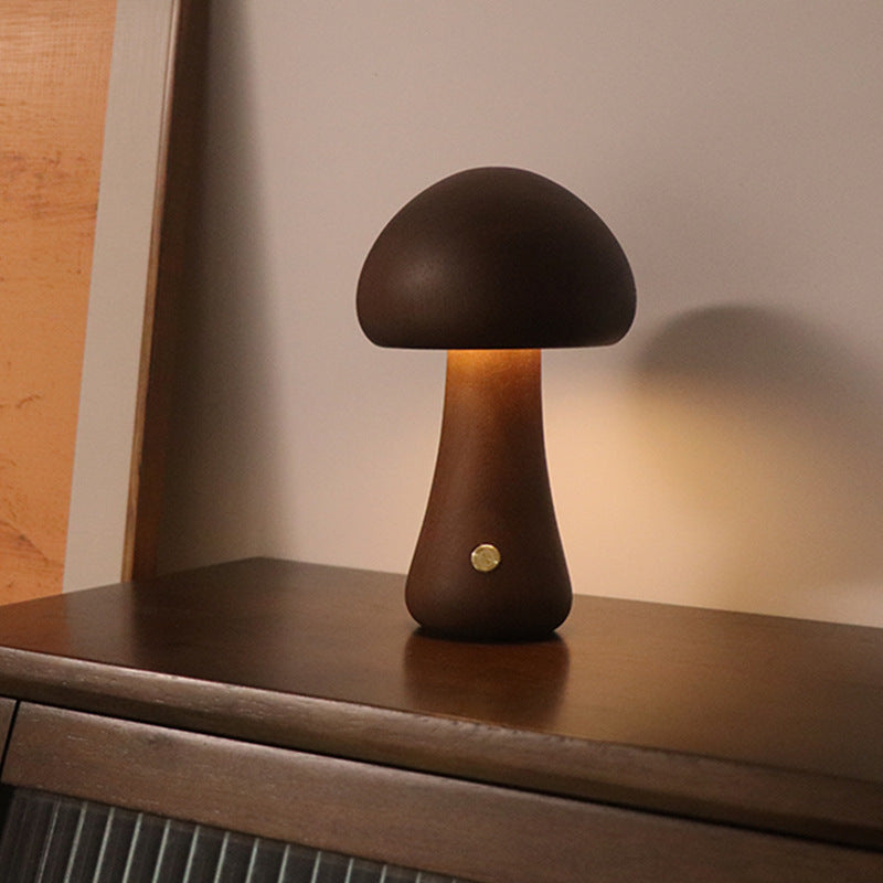 INS Wooden Mushroom LED Night Lamp