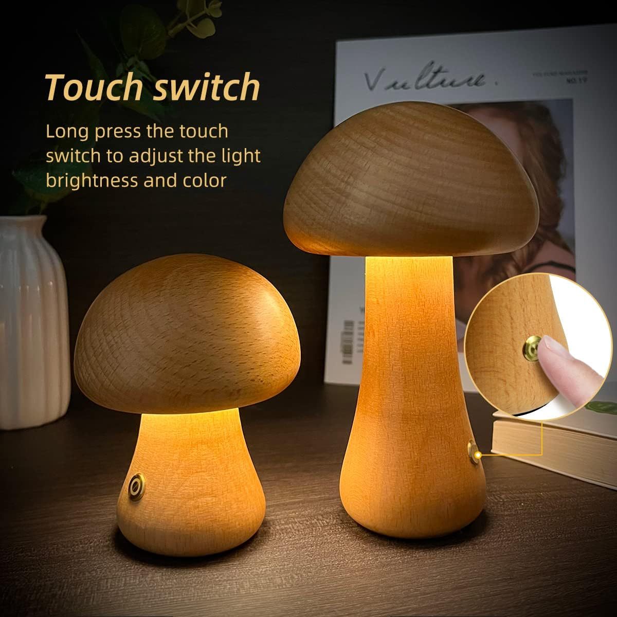 INS Wooden Mushroom LED Night Lamp