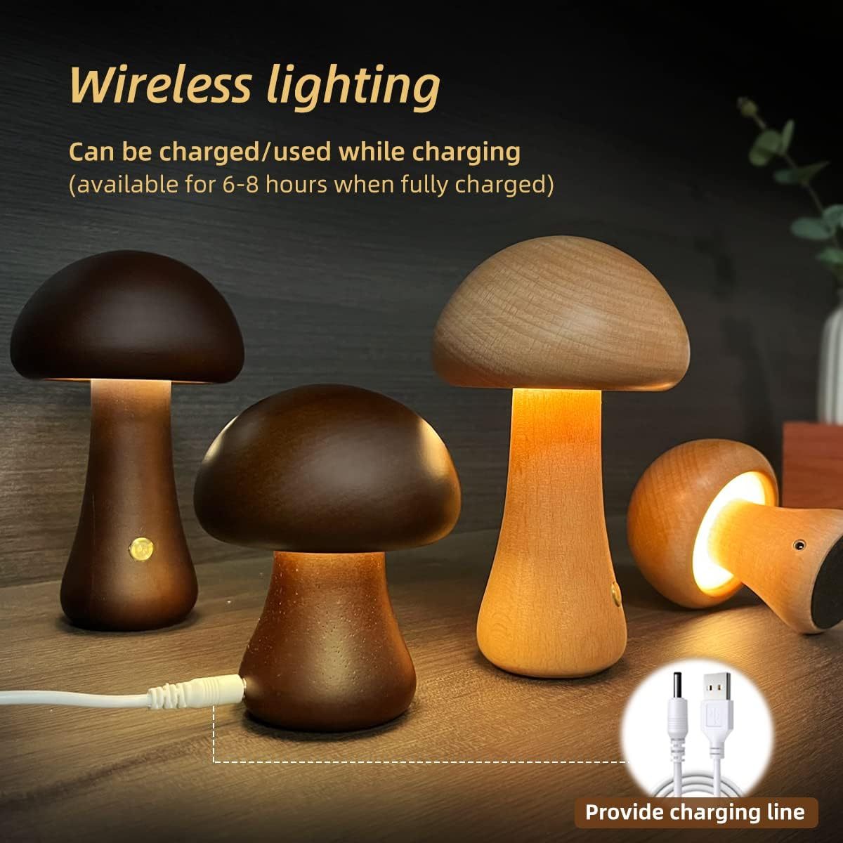 INS Wooden Mushroom LED Night Lamp