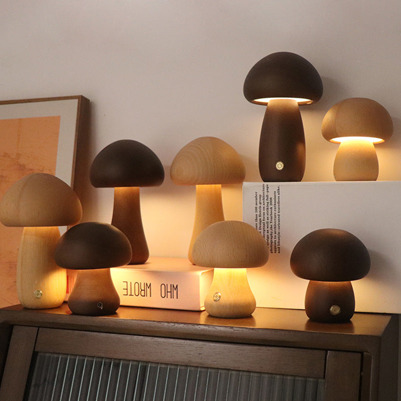 INS Wooden Mushroom LED Night Lamp
