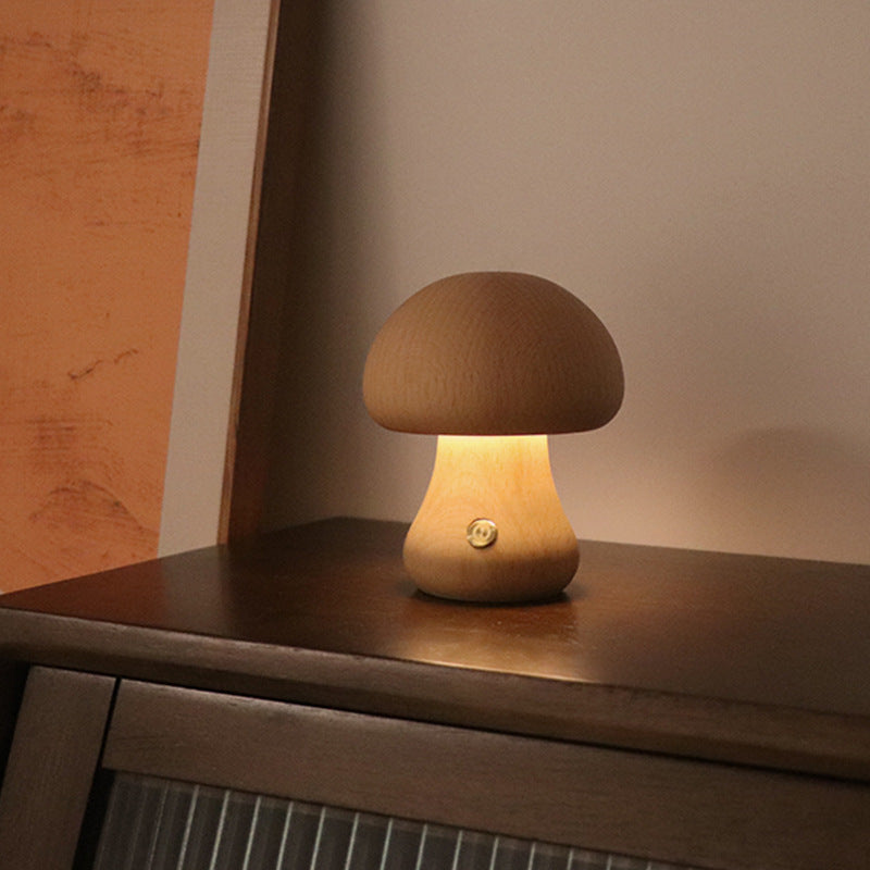 INS Wooden Mushroom LED Night Lamp