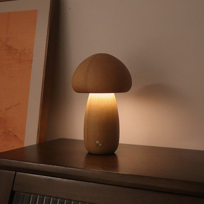 INS Wooden Mushroom LED Night Lamp