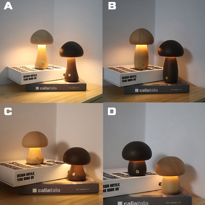 INS Wooden Mushroom LED Night Lamp