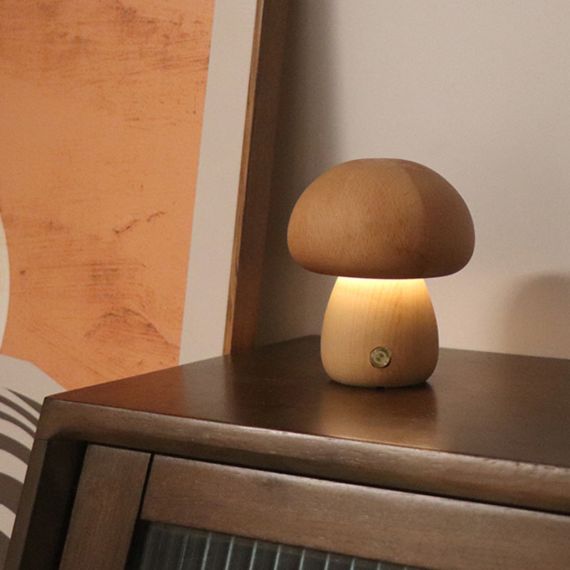 INS Wooden Mushroom LED Night Lamp