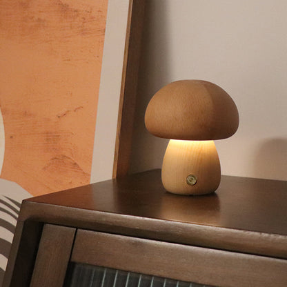 INS Wooden Mushroom LED Night Lamp