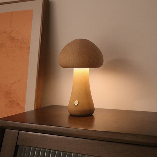 INS Wooden Mushroom LED Night Lamp